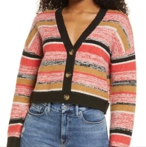 BP Stripe Multi Color Cropped Cardigan, Sz M